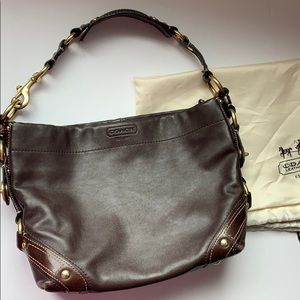 Coach Carly Brown Leather Hobo Shoulder Bag🌹